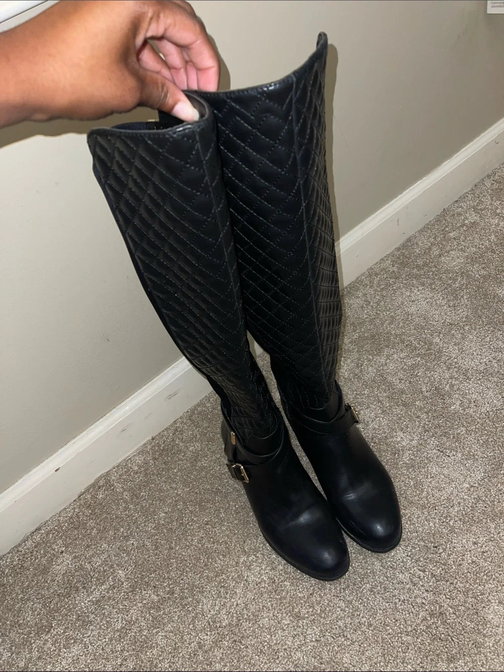 JustFab Black Quilted Over-the-Knee Riding Boots